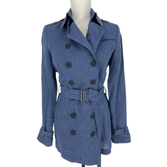 Burberry Brit 100% Linen Short Trench Coat in Blue - Picture 6 of 16